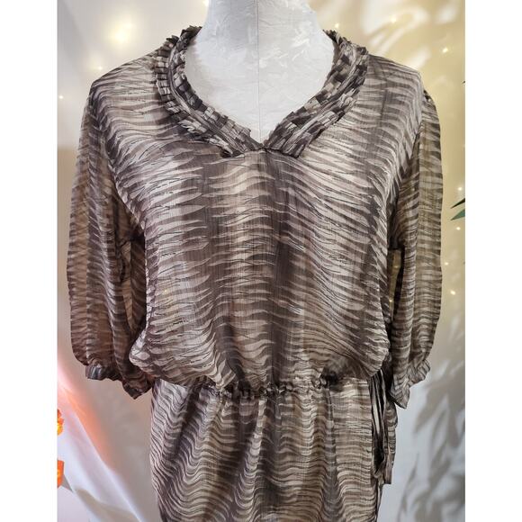 World Market Sheer Neutral Print Tie Waist Peplum Blouse Top Womens Size S/M - Picture 5 of 7